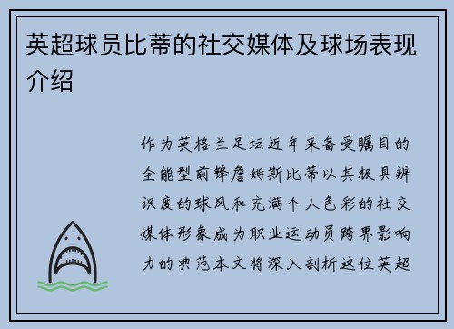 英超球员比蒂的社交媒体及球场表现介绍