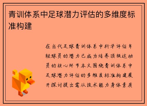 青训体系中足球潜力评估的多维度标准构建
